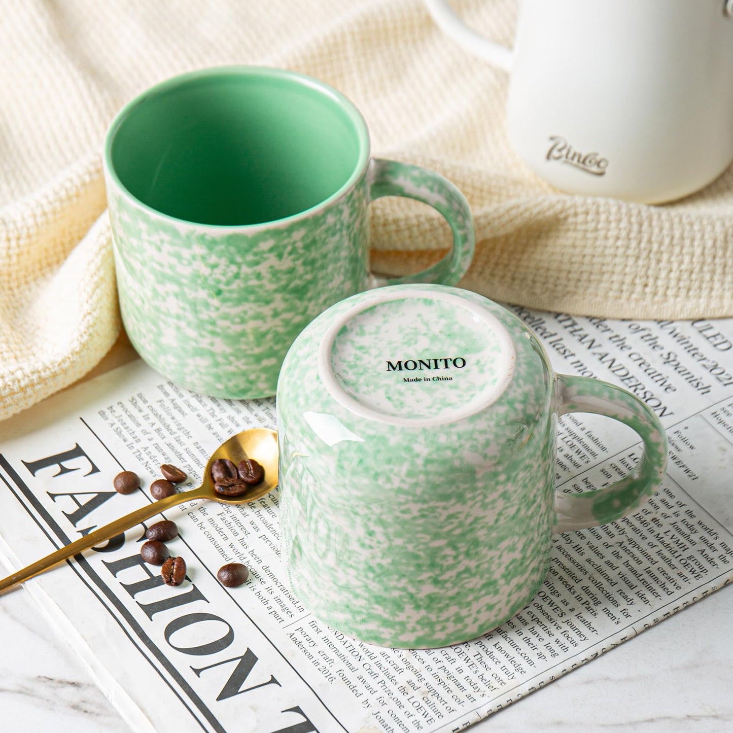 Ceramic Coffee Mugs Set of 4 – 12oz Green with Handle