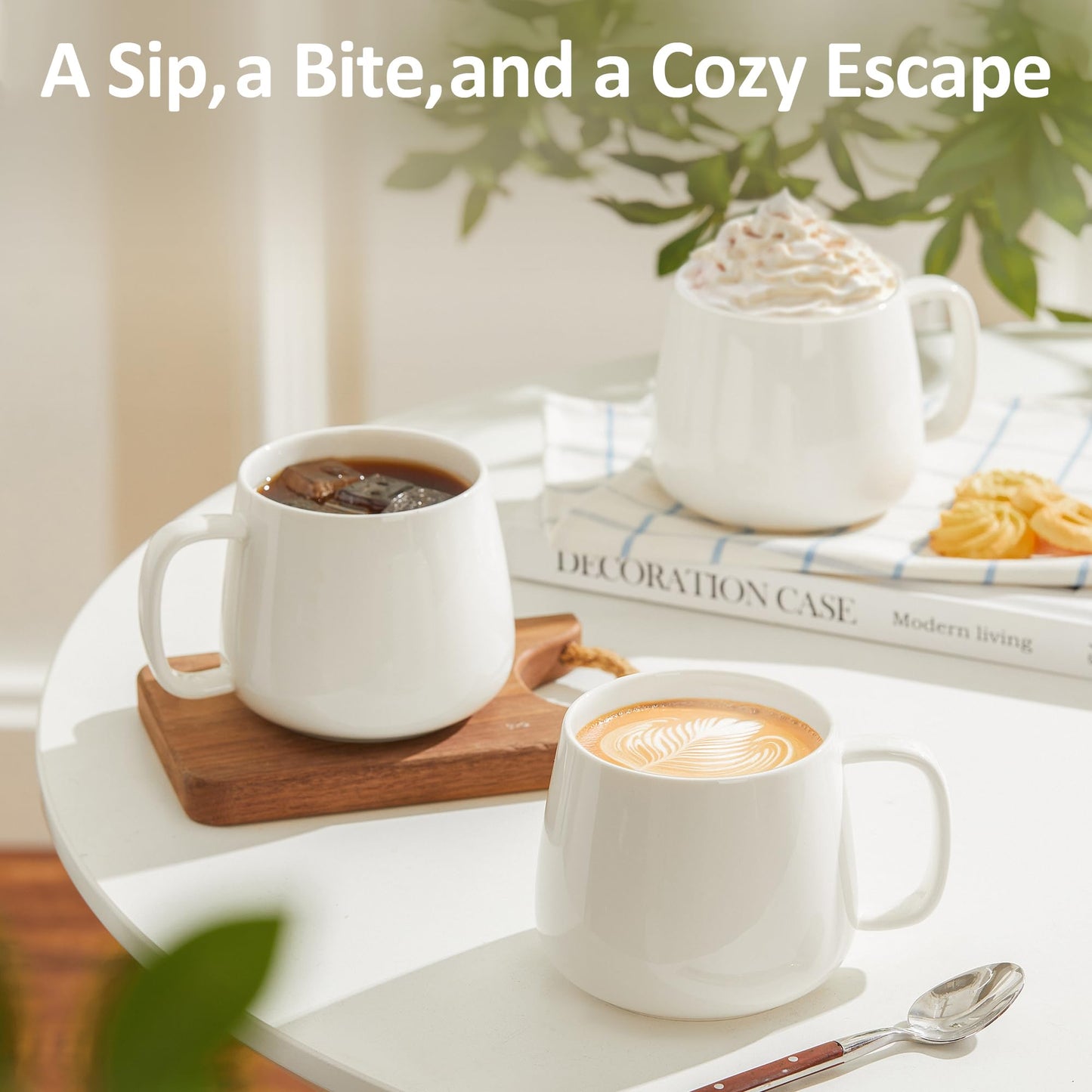 Ceramic Coffee Mugs Set of 4 – 16oz Stackable White