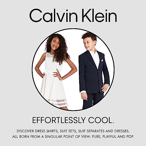 Calvin Klein Boys' Long Sleeve Sateen Dress Shirt, Button-Down Style with Buttoned Cuffs & Shirttail Hem, White, 14