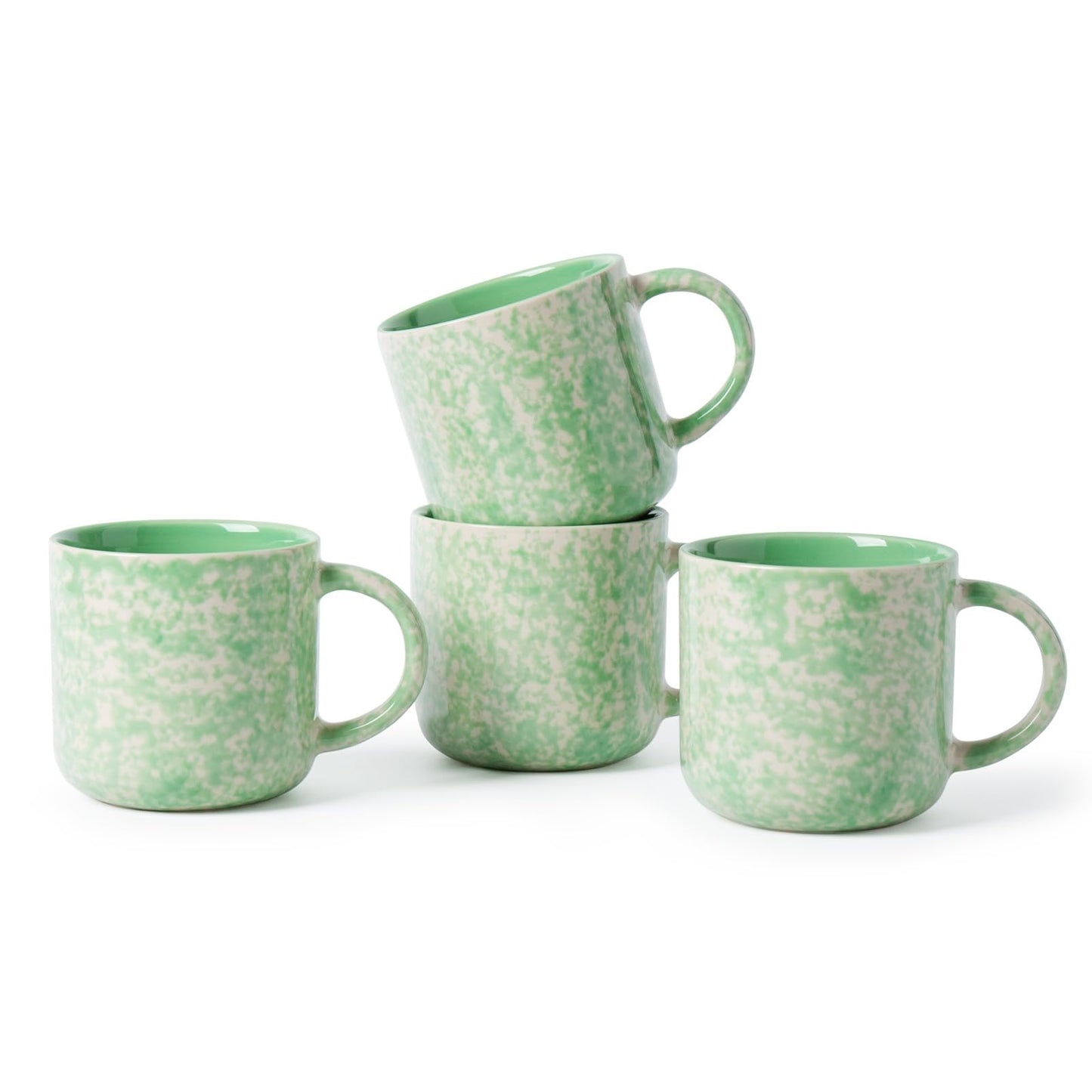 Ceramic Coffee Mugs Set of 4 – 12oz Green with Handle