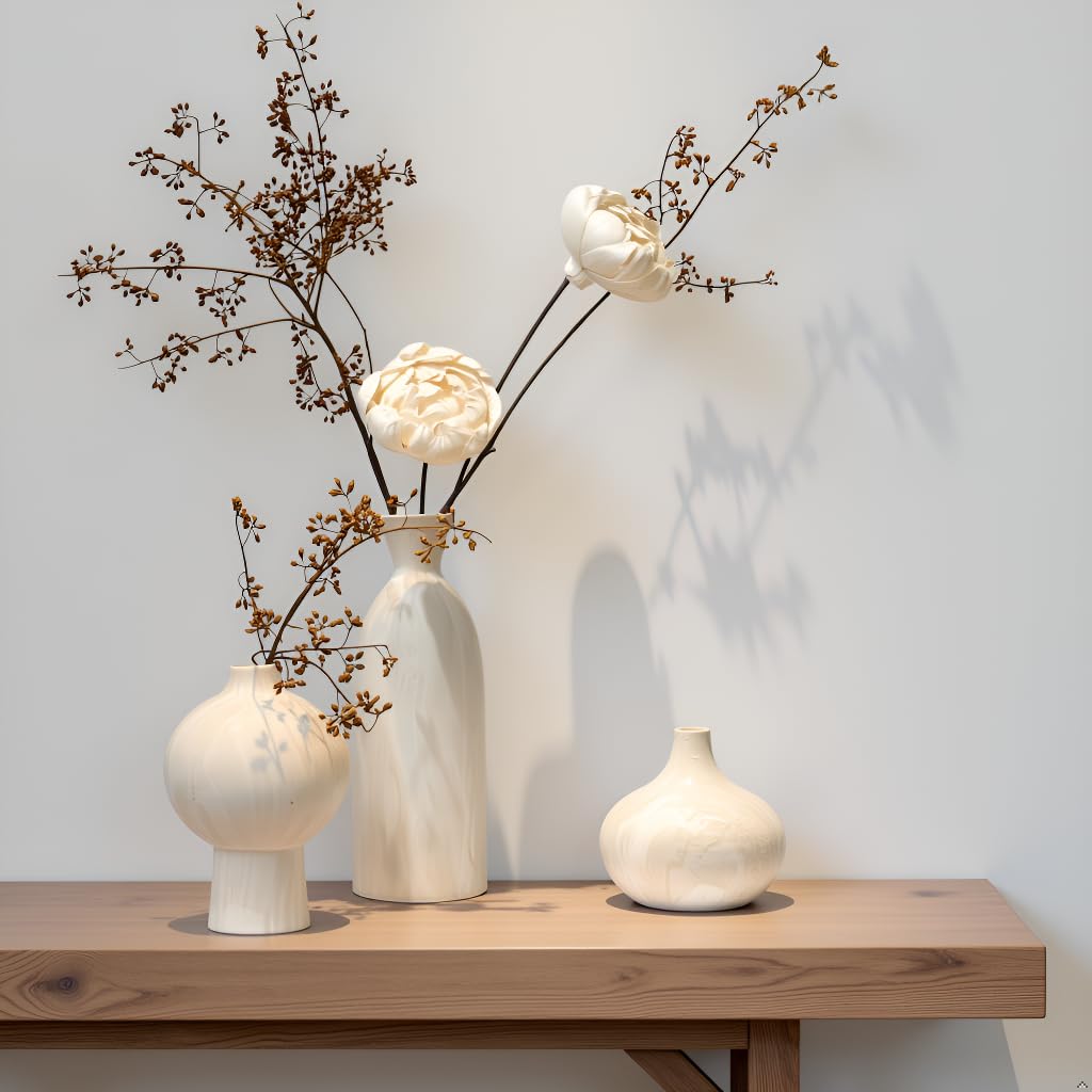 White Ceramic Vase Set of 3 – Stone-Look Textured