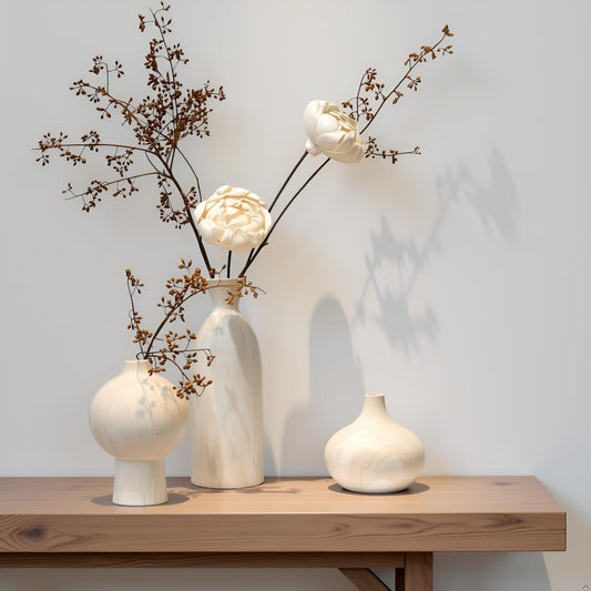 White Ceramic Vase Set of 3 – Stone-Look Textured