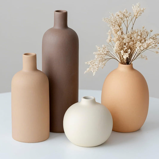 Modern Ceramic Vase Set of 4 – Neutral Colors