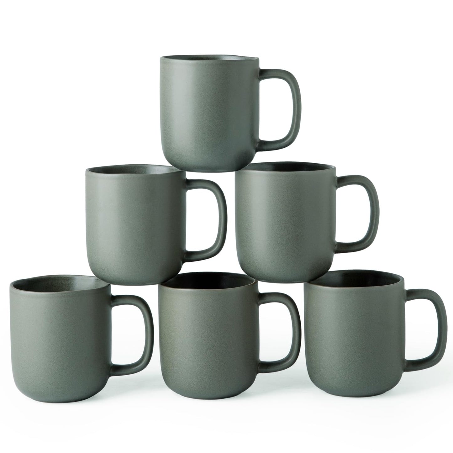Ceramic Coffee Mugs Set of 6 – 14oz Wavy Rim Reactive Glaze