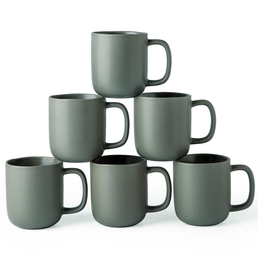 Ceramic Coffee Mugs Set of 6 – 14oz Wavy Rim Reactive Glaze