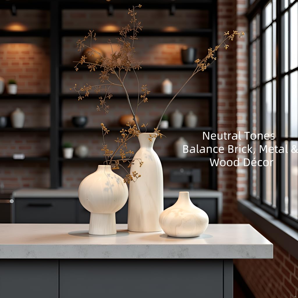 White Ceramic Vase Set of 3 – Stone-Look Textured