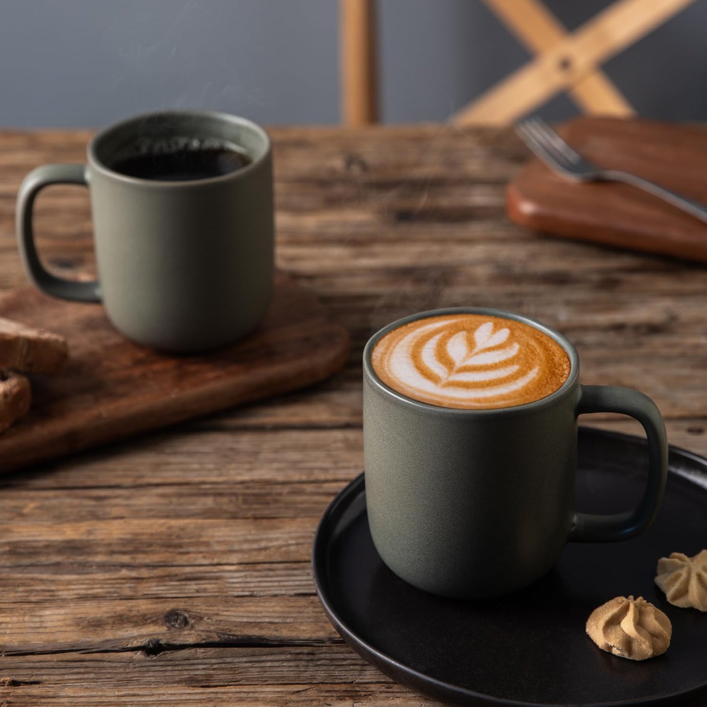 Ceramic Coffee Mugs Set of 6 – 14oz Wavy Rim Reactive Glaze
