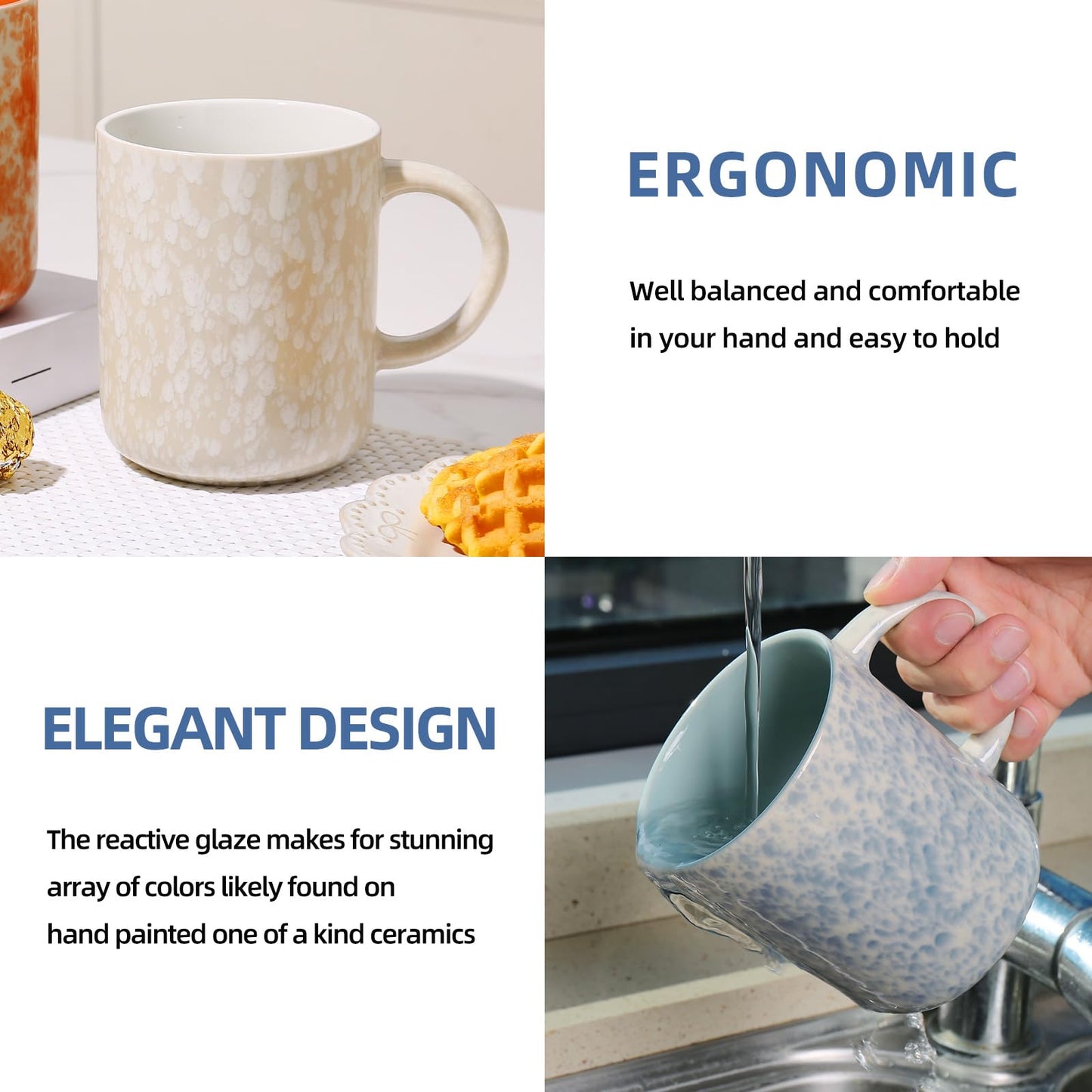 Ceramic Coffee Mugs Set of 4 – 17oz with Handle