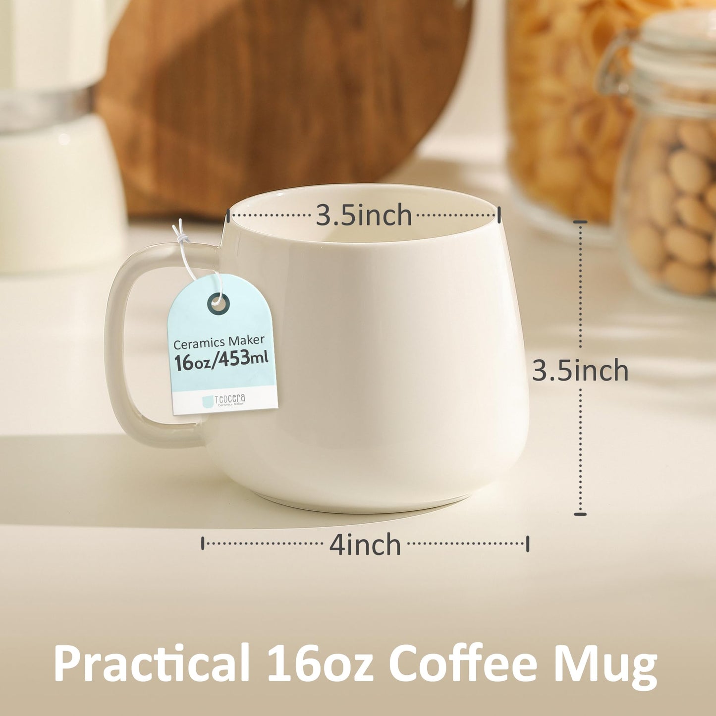 Ceramic Coffee Mugs Set of 4 – 16oz Stackable White