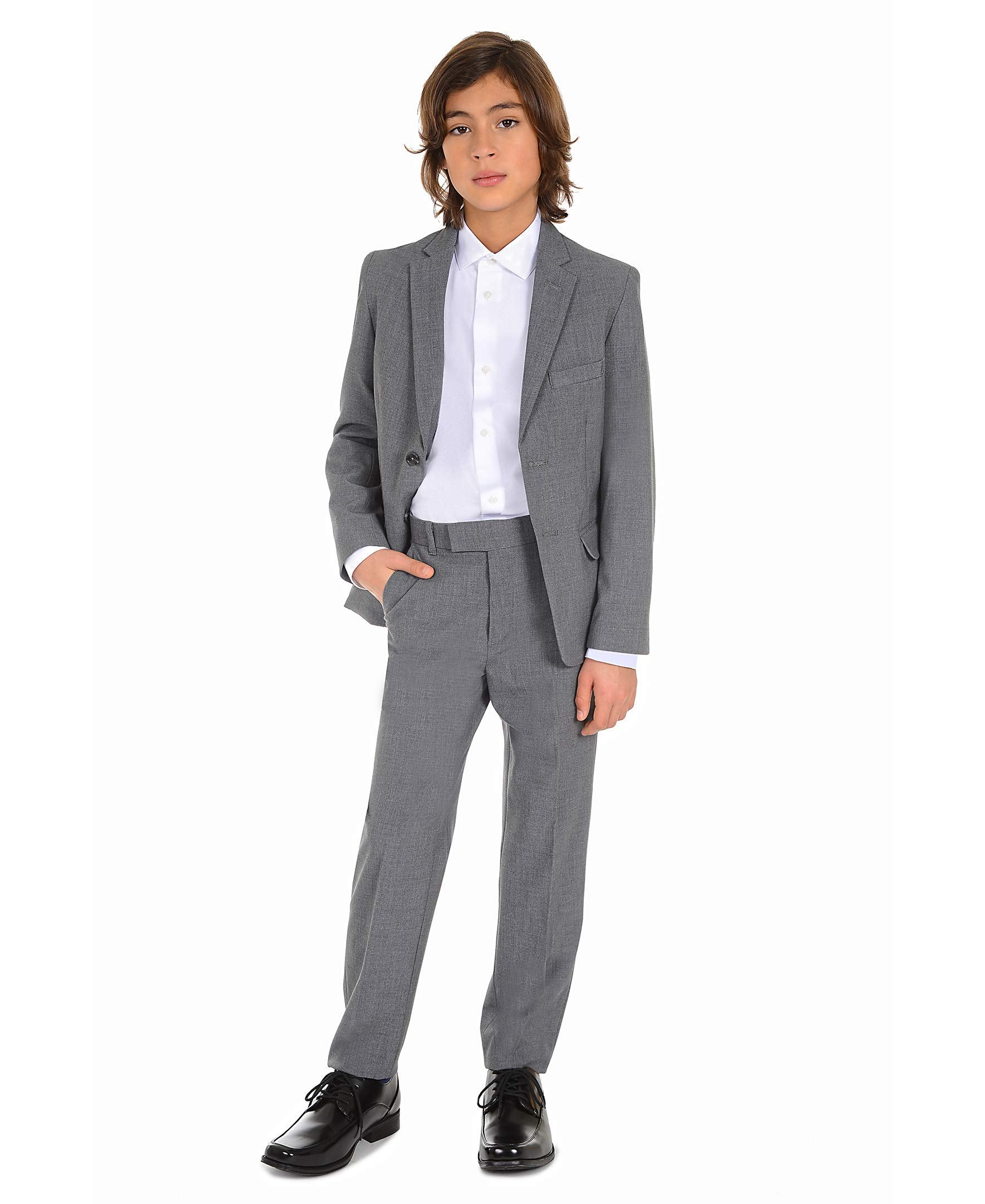 Calvin Klein Boys' Long Sleeve Sateen Dress Shirt, Button-Down Style with Buttoned Cuffs & Shirttail Hem, White, 14