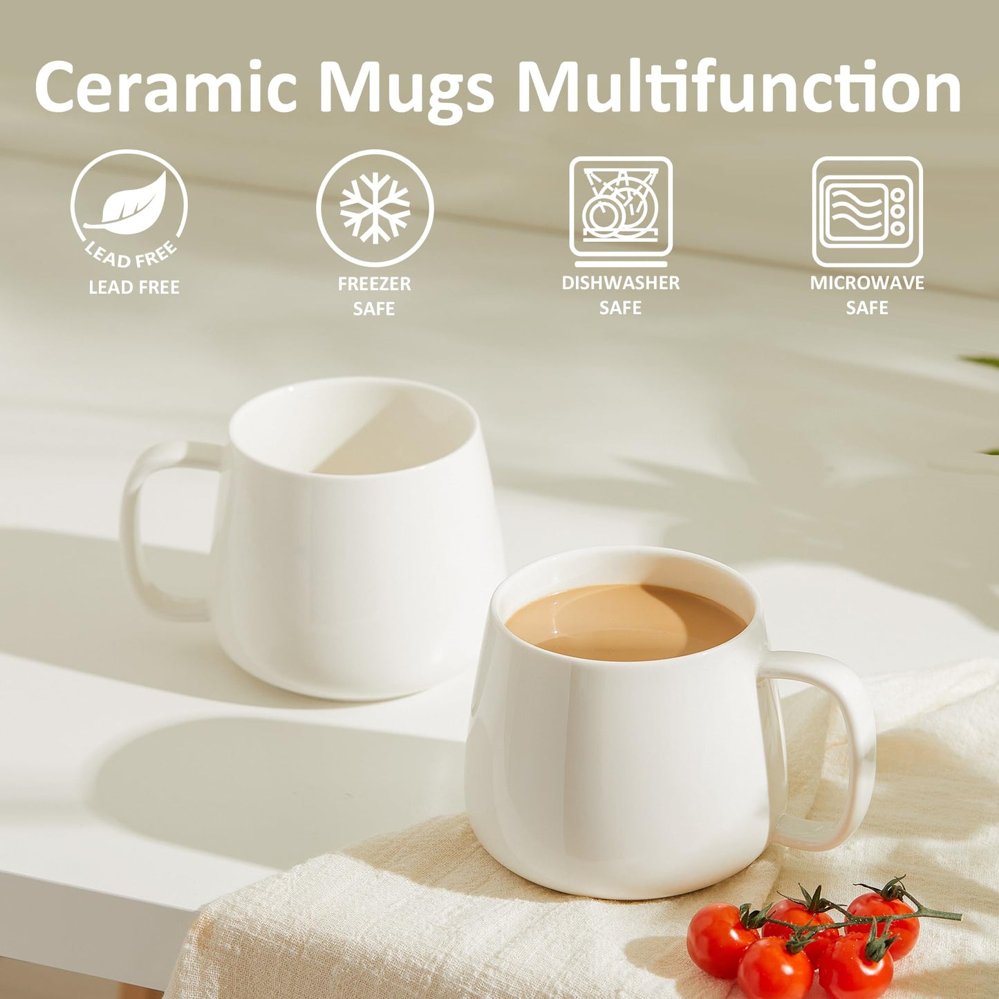 Ceramic Coffee Mugs Set of 4 – 16oz Stackable White