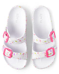 The Children's Place Girls Double Buckle Slip On Slide Sandals, White Paint Splatter, 13 Little Kid