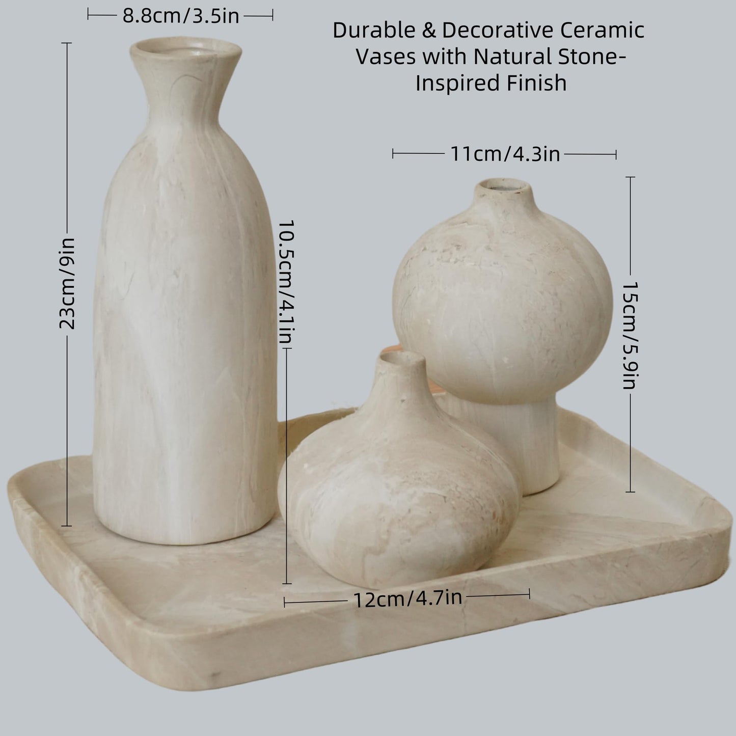 White Ceramic Vase Set of 3 – Stone-Look Textured