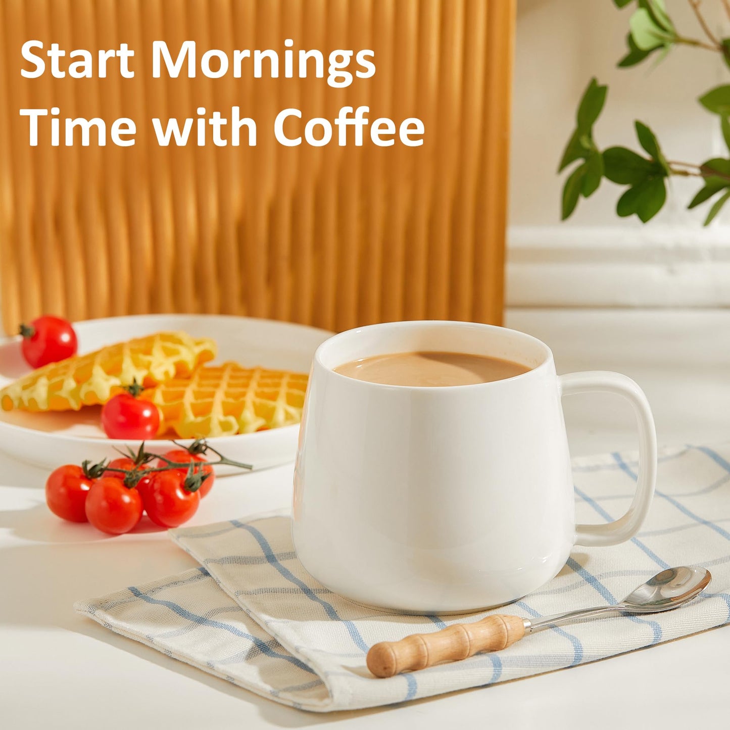 Ceramic Coffee Mugs Set of 4 – 16oz Stackable White