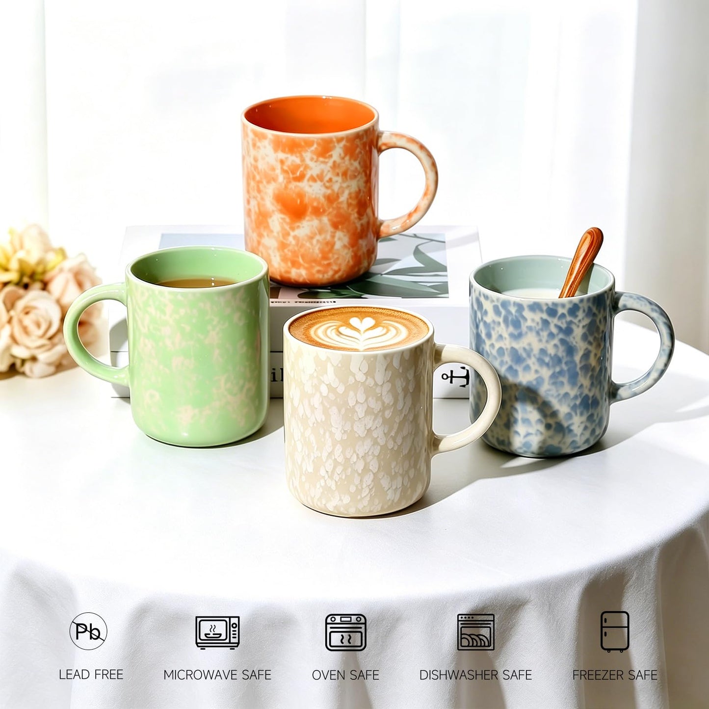 Ceramic Coffee Mugs Set of 4 – 17oz with Handle
