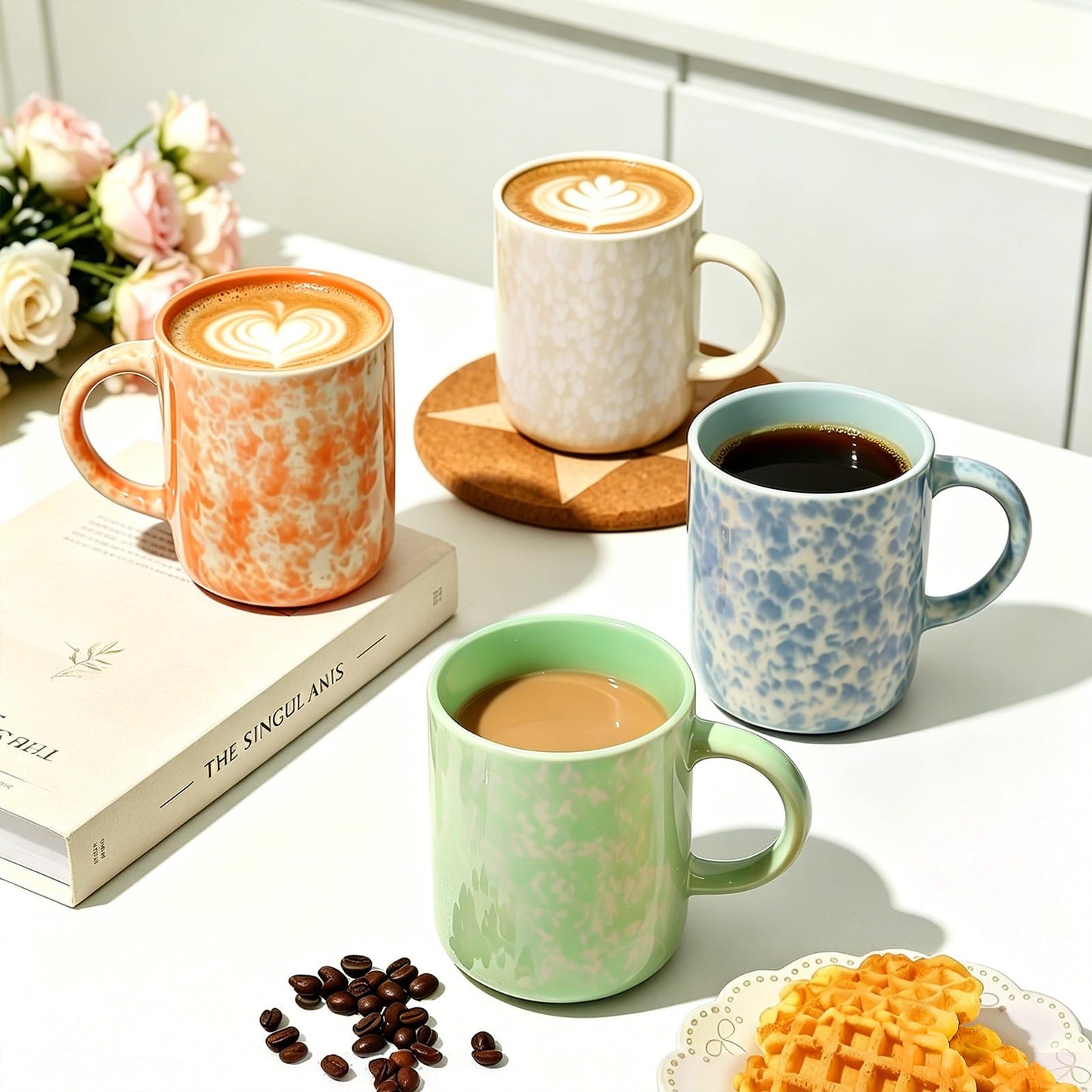 Ceramic Coffee Mugs Set of 4 – 17oz with Handle