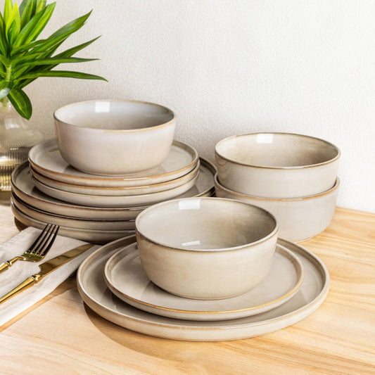 Stoneware Dinnerware Set – Reactive Glaze Plates & Bowls, Service for 8