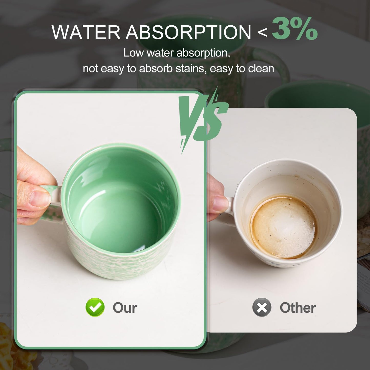 Ceramic Coffee Mugs Set of 4 – 12oz Green with Handle