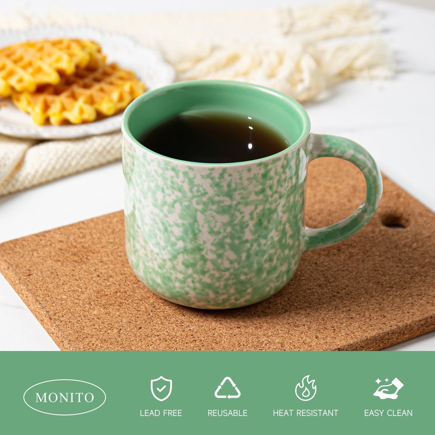 Ceramic Coffee Mugs Set of 4 – 12oz Green with Handle