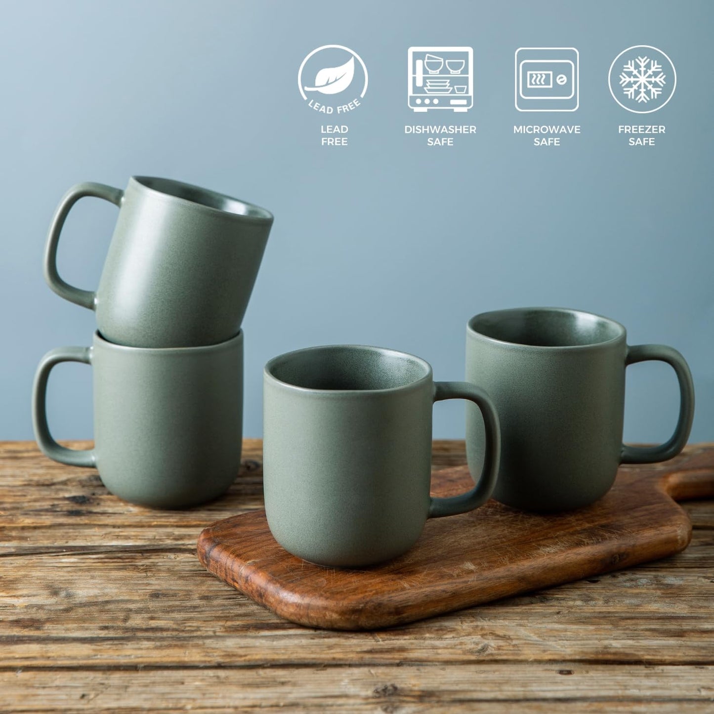 Ceramic Coffee Mugs Set of 6 – 14oz Wavy Rim Reactive Glaze