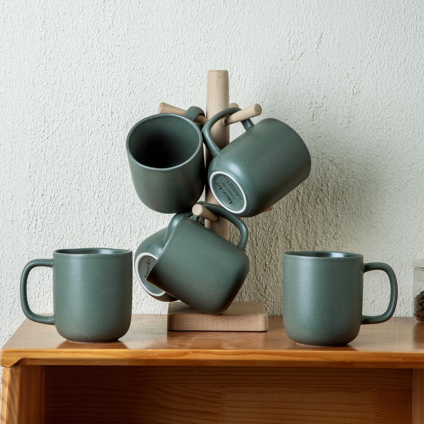Ceramic Coffee Mugs Set of 6 – 14oz Wavy Rim Reactive Glaze