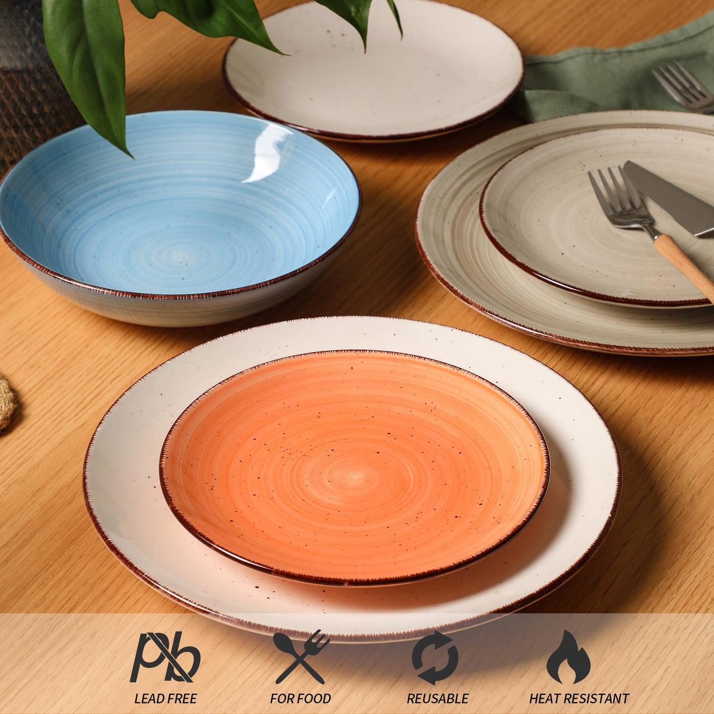 Ceramic Dinner Plates Set of 6 – 10.5 Inch Blue
