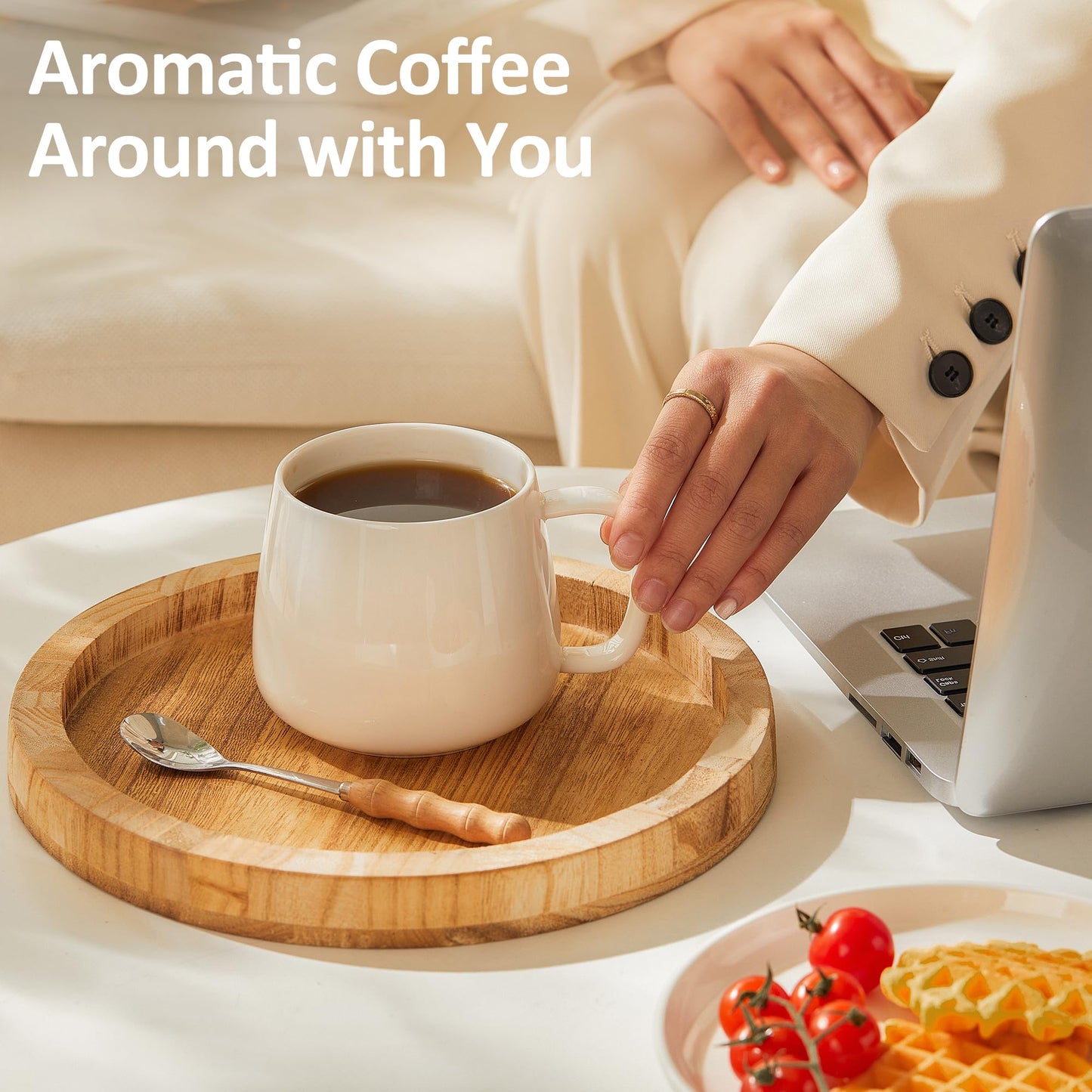Ceramic Coffee Mugs Set of 4 – 16oz Stackable White