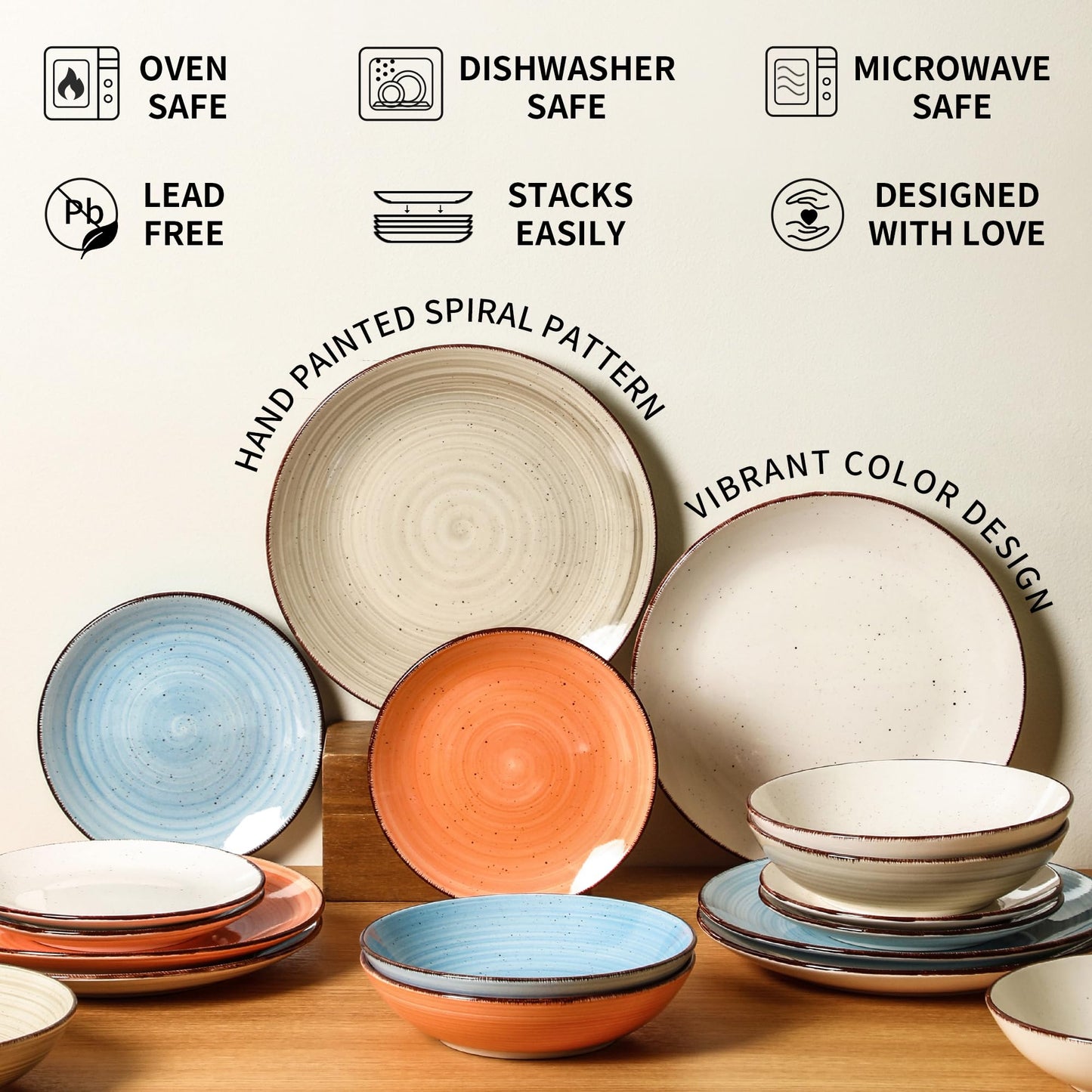Ceramic Dinner Plates Set of 6 – 10.5 Inch Blue