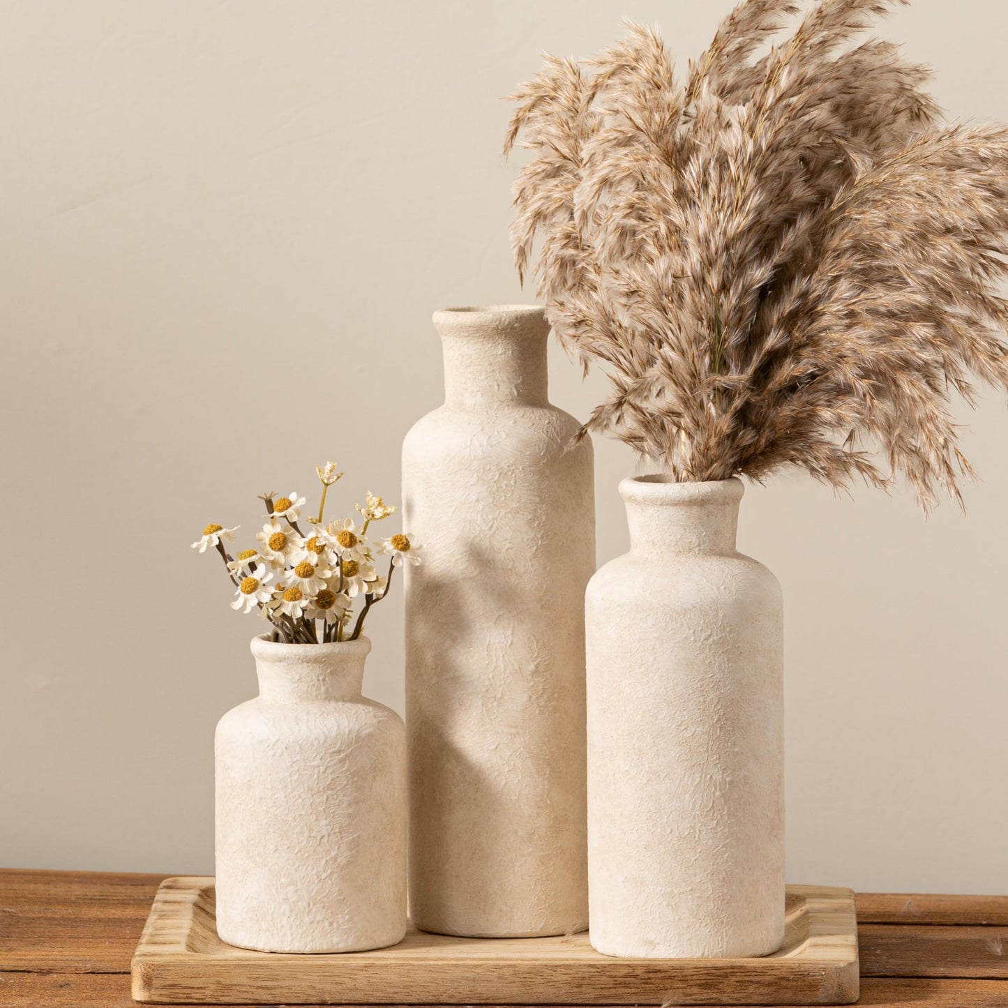 Ceramic Vase Set of 3 – Whitewashed Neutral