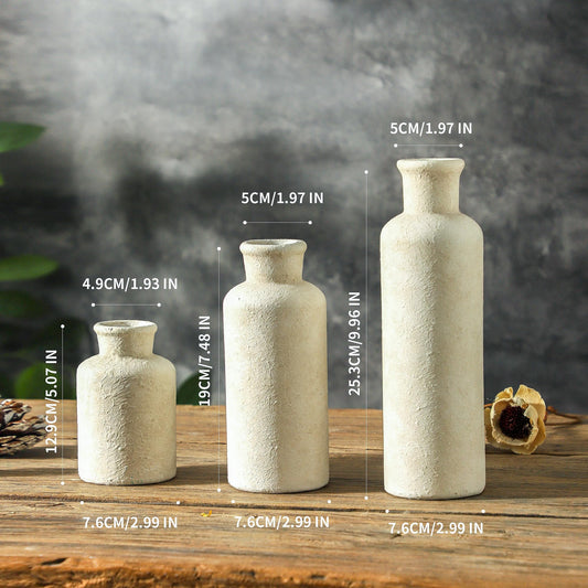 Ceramic Vase Set of 3 – Whitewashed Neutral