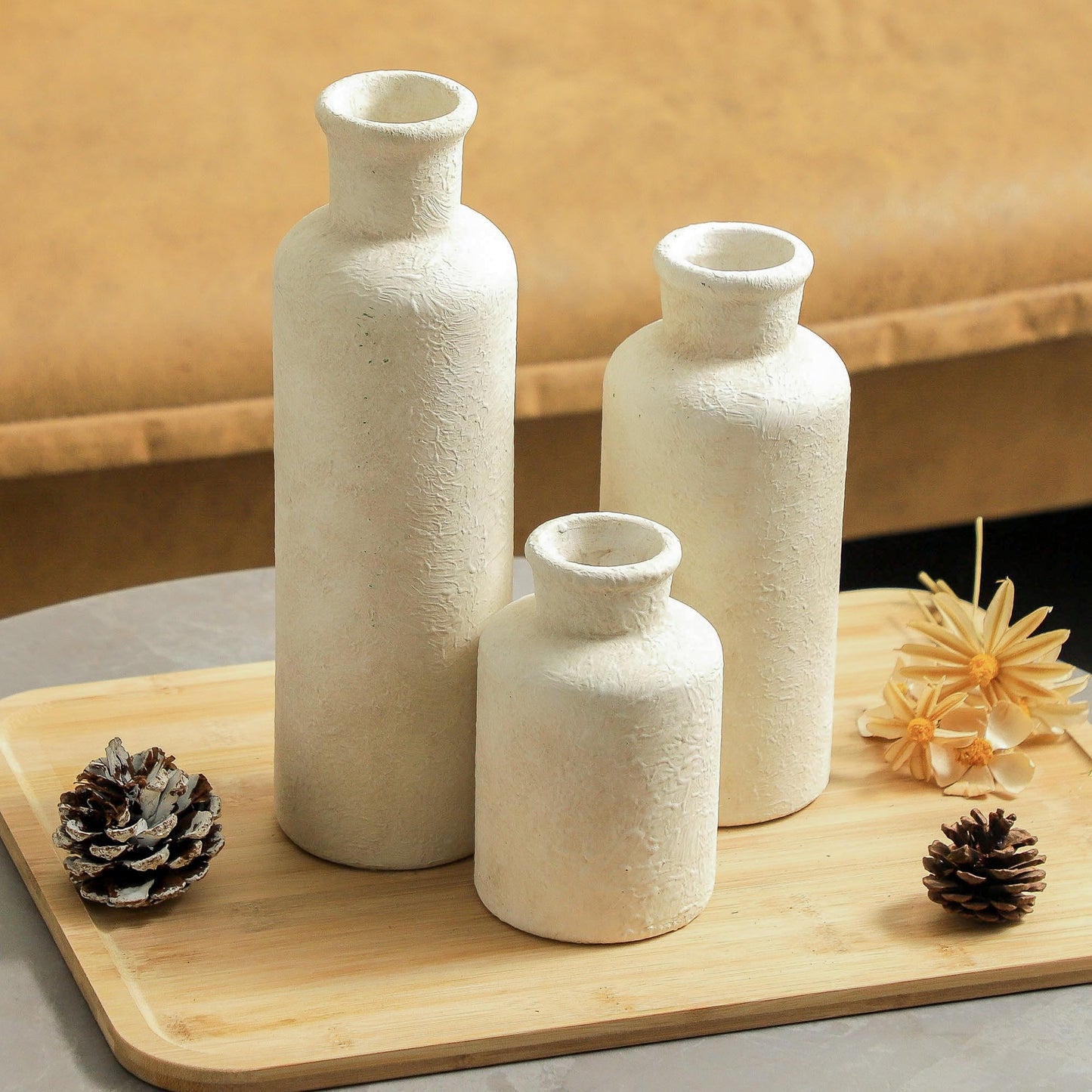 Ceramic Vase Set of 3 – Whitewashed Neutral