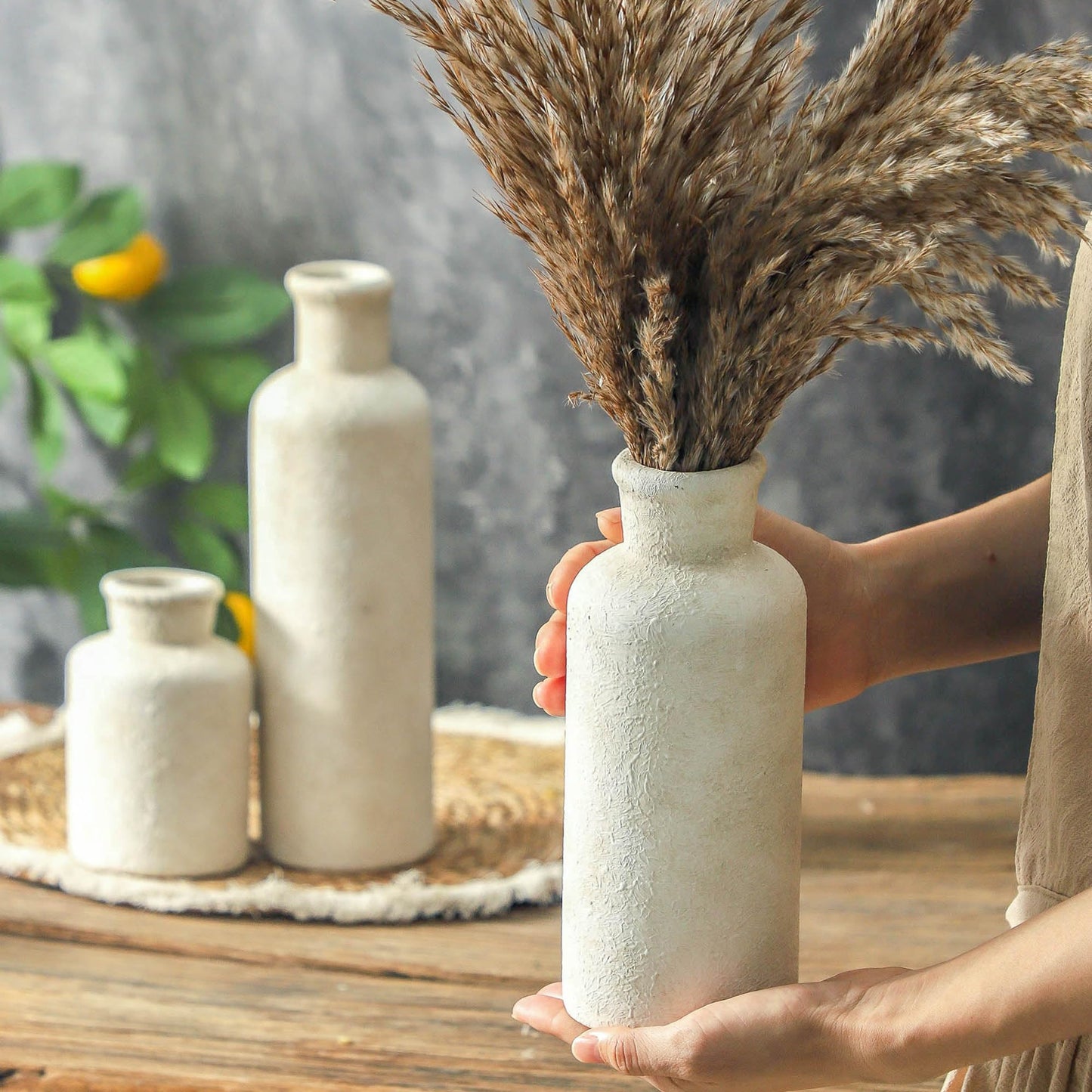 Ceramic Vase Set of 3 – Whitewashed Neutral