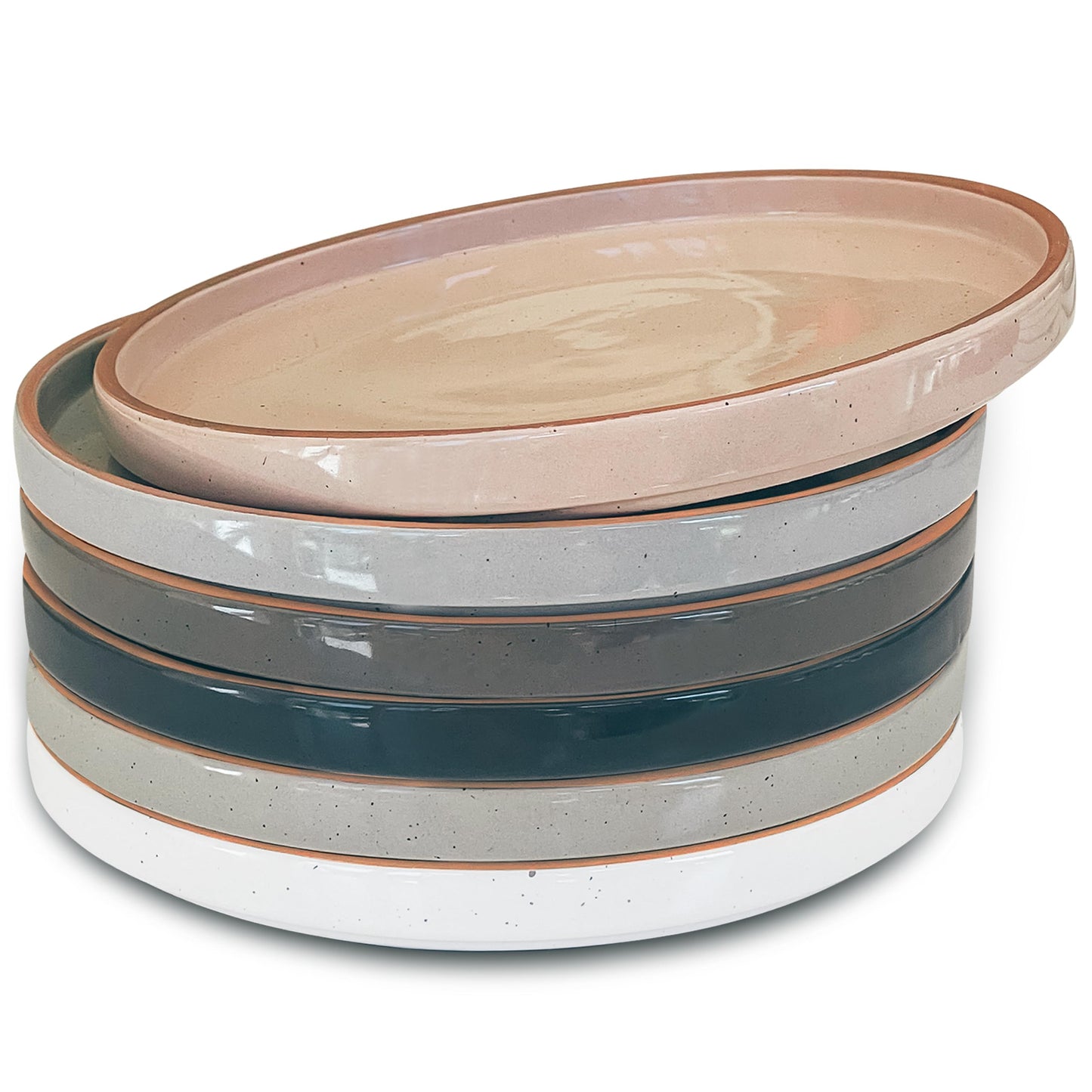 Ceramic Flat Plates Set of 6 – 8 Inch Neutral Porcelain