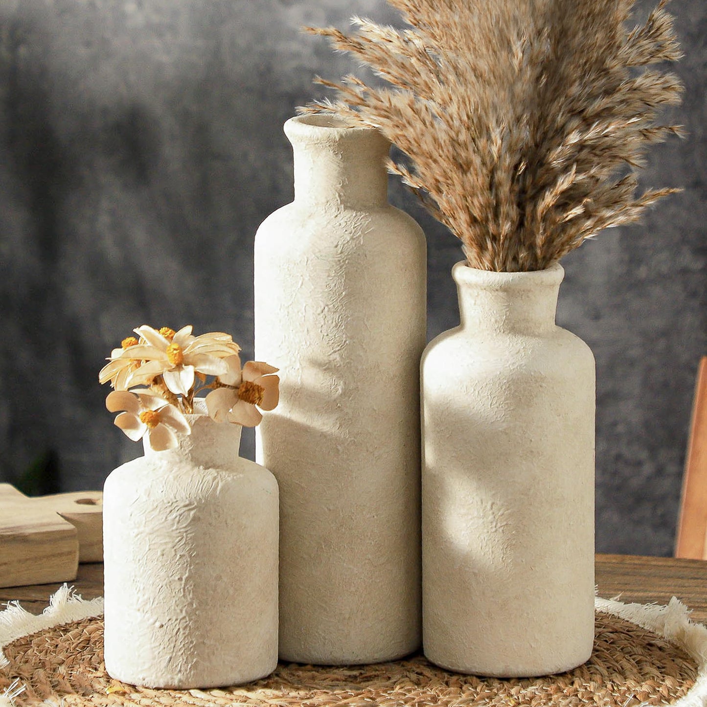 Ceramic Vase Set of 3 – Whitewashed Neutral