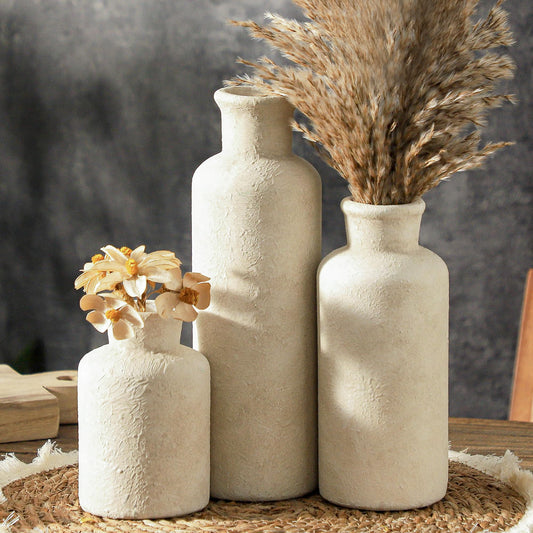 Ceramic Vase Set of 3 – Whitewashed Neutral