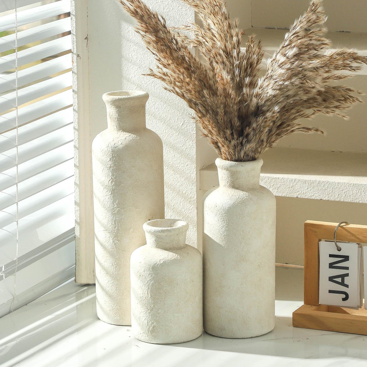 Ceramic Vase Set of 3 – Whitewashed Neutral