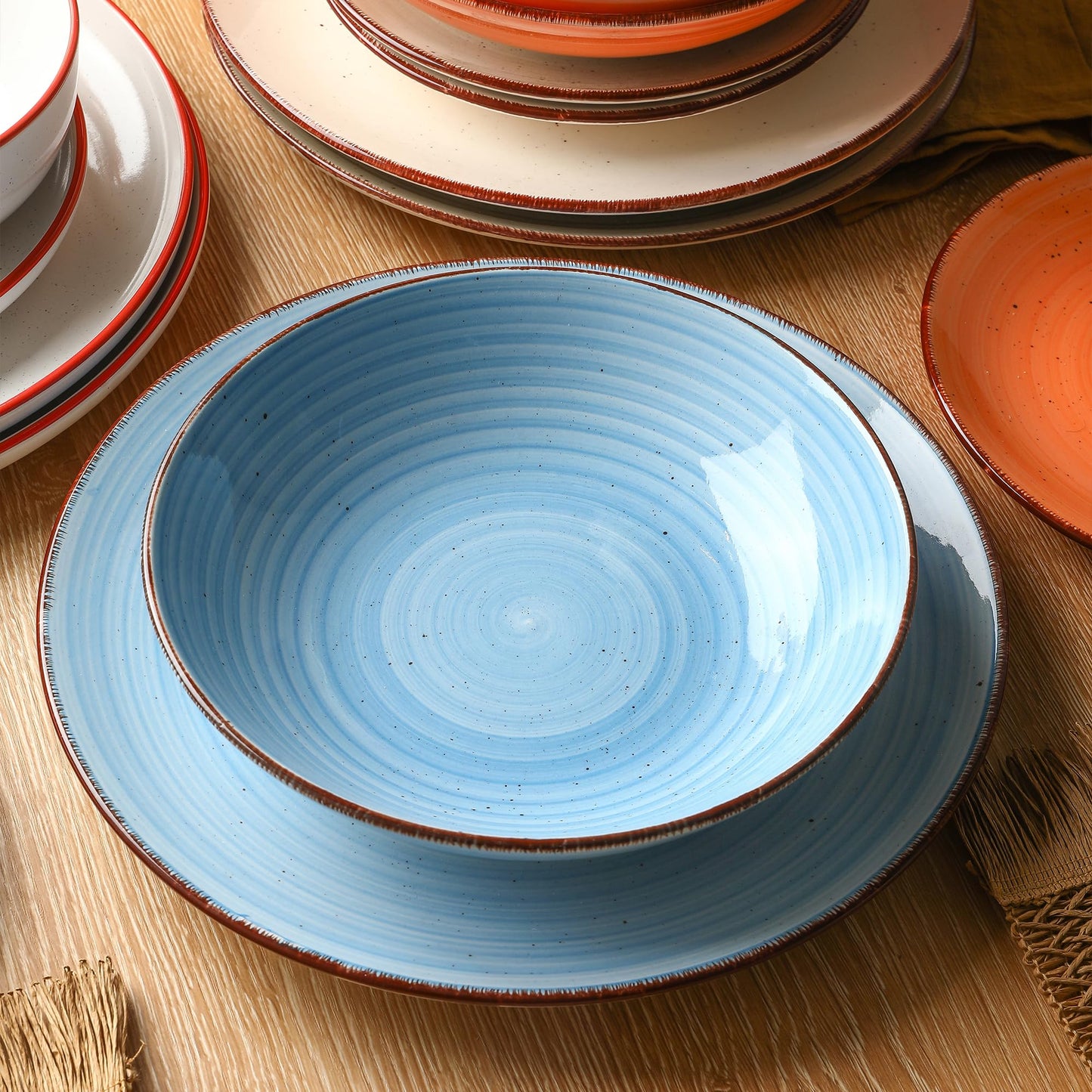 Ceramic Dinner Plates Set of 6 – 10.5 Inch Blue